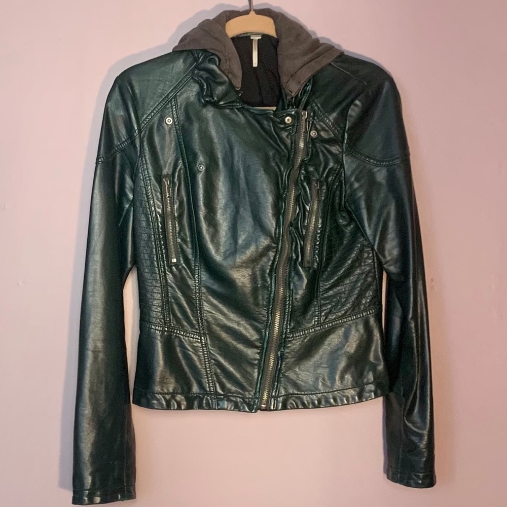 Free People Faux Leather Jacket with Hood